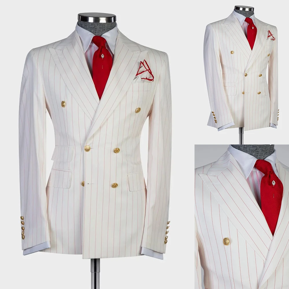 Costume rayé Double boutonnage pour homme, veste 1 pièce, Costume de marié, de styliste, pour fête de mariage, blanc, 2022