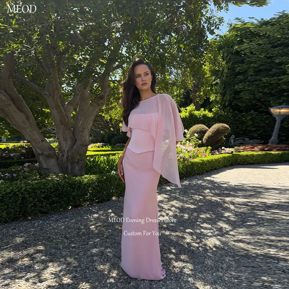 

MEOD Elegant Chiffon Mermaid Robe De Soiree Vintage Pink O Neck Women's Prom Gown Floor Length Cloak Robes De Soirée Customized