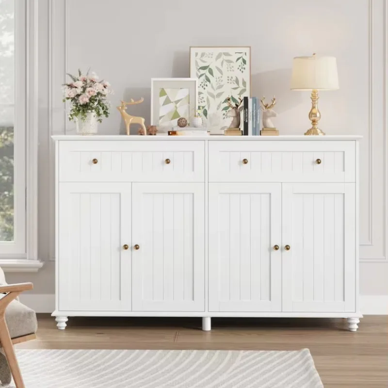 The 55.1 inch sideboard is made of high-quality wood and comes with 2 large cabinets with height-adjustable shelves white