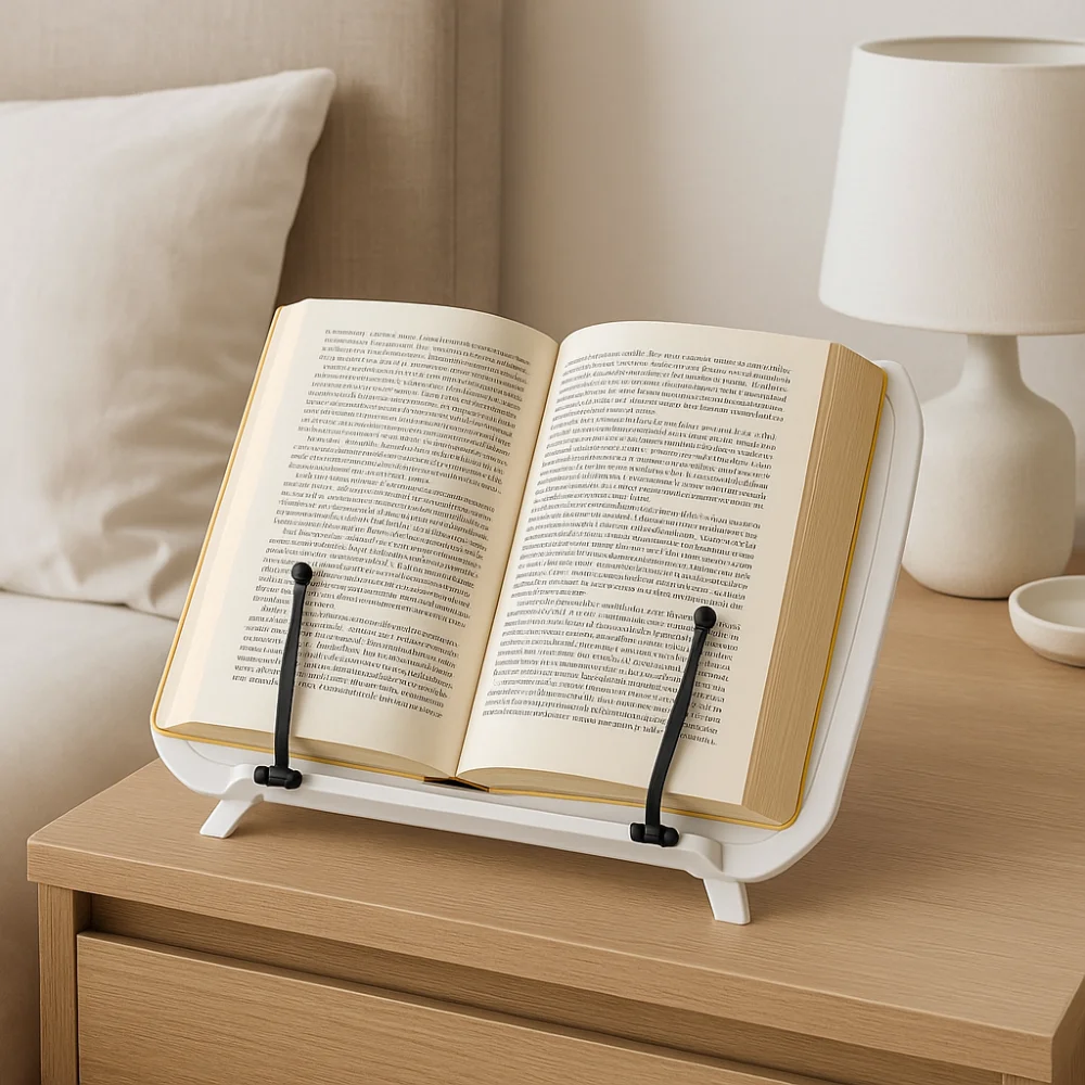 

Simple Adjustable Reading Book Stand Sturdy Foldable Desktop Riser Ergonomic Elastic Page Clips Tabletop Bookshelf Student Use