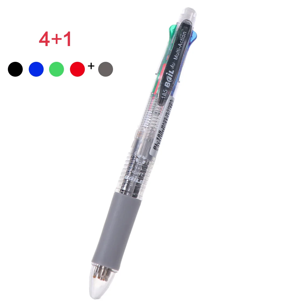 

4pcs 4 Colors Ball Pen Multicolor Ballpoint Pens 5 in 1 Clip-on Multicolor Retractable Pen 1 Automatic Pencil Soft