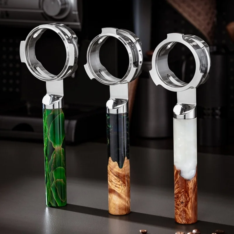 58mm Bottomless Portafilter with Premium Resin-Wood Handle | Compatible with E61, Flair, Rancilio Silvia & Espresso Brands