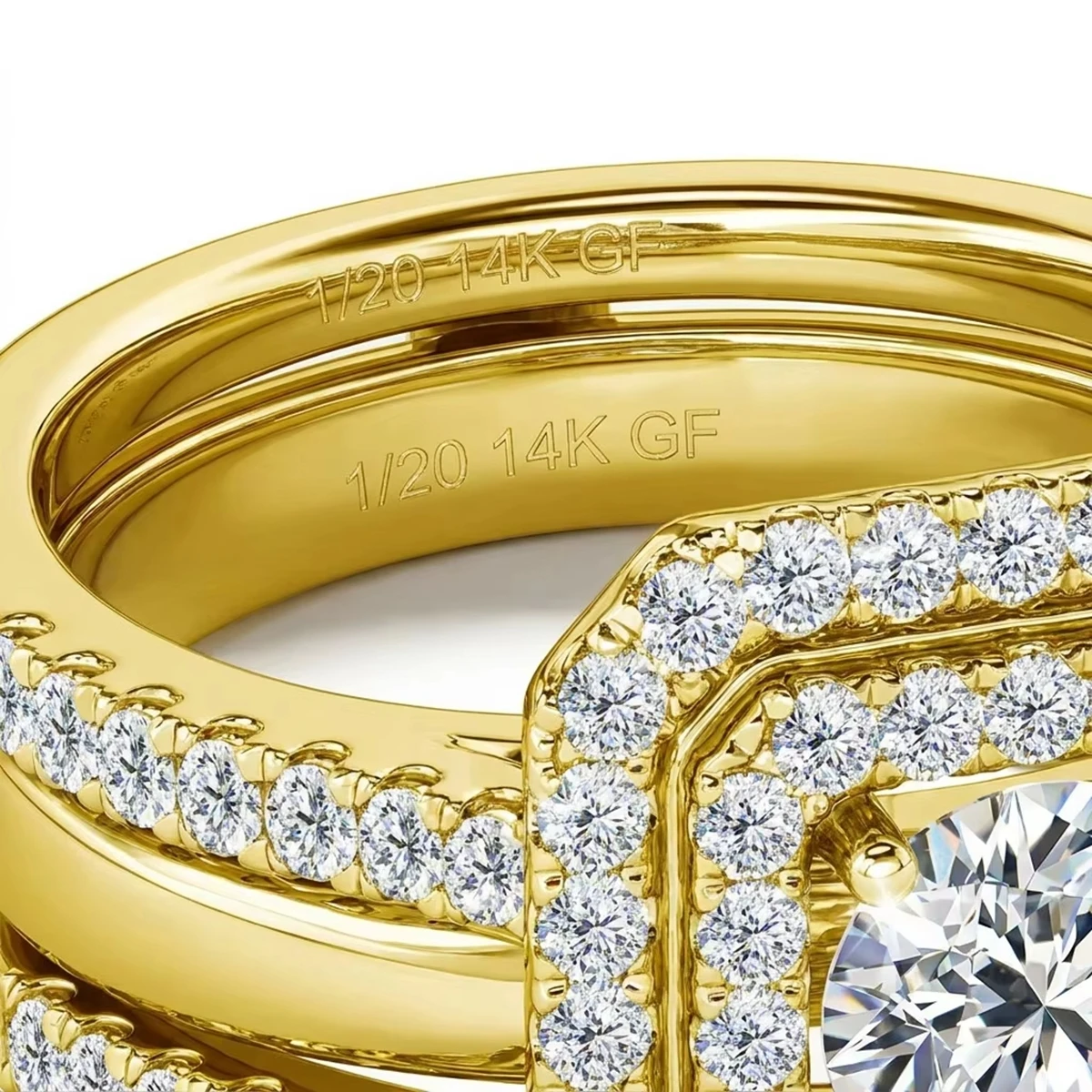 2Pcs/Set Trendy Square Wedding Rings for Women Luxury 14K Gold Filled Dazzling Moissanite Engagement Bride Finger Jewelry