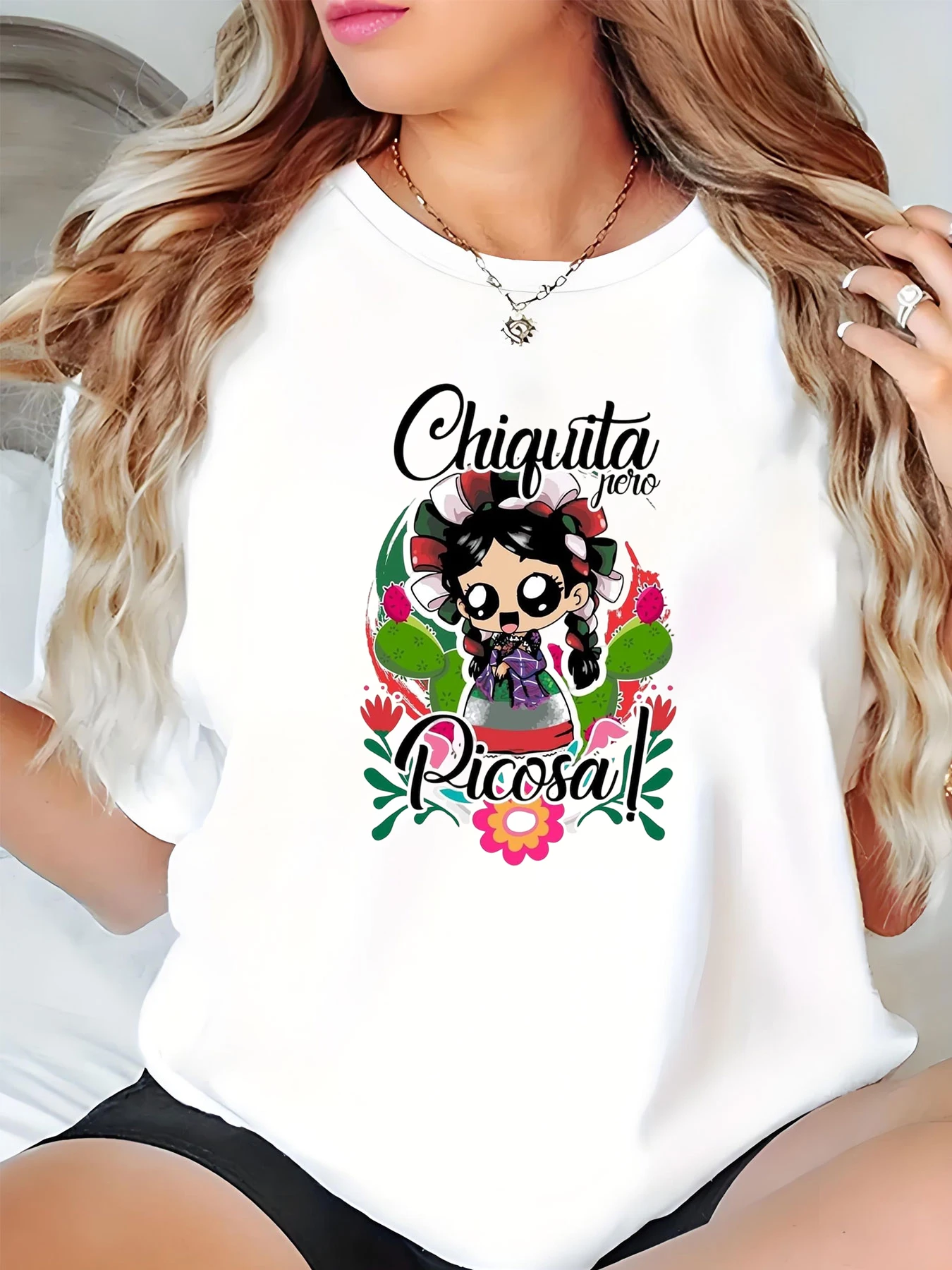 

Футболка Chiquita Picosa с мексиканским фольклорным принтом, женская повседневная летняя футболка с модным графическим принтом для женщин