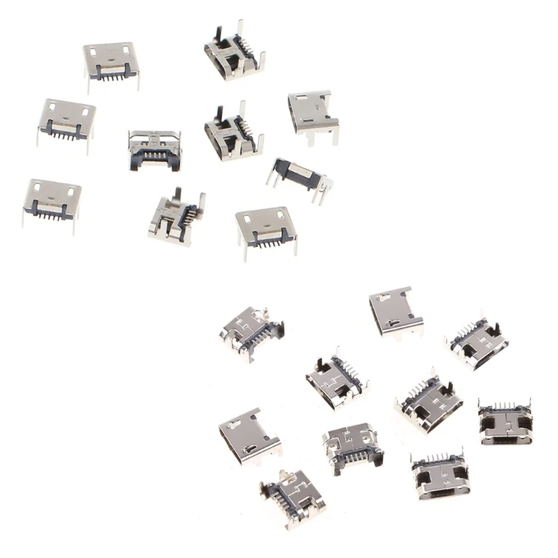 10 Pcs Micro USB Type 5 Pin Female Socket Connector 4 Legs 90 Degree