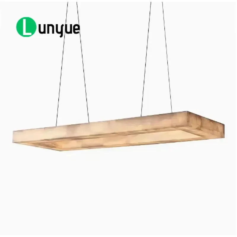 Modern Rectangle Alabaster Chandelier Natural Stone LED Luxury Pendant Light for Villa Restaurant Living Room Home Decor