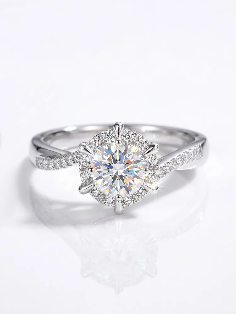 925 Sterling Silber Damen 1CT Echter Moissanit Diamant Brillant Runde Elegante Ringe Verlobungsband Trend Feiner Schmuck – Detail 5