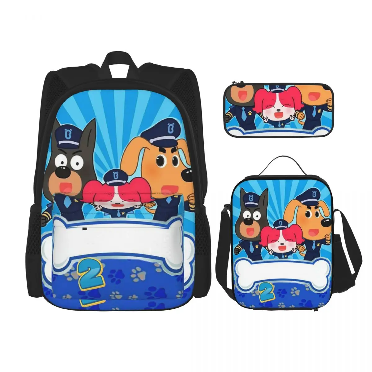 

Sheriff Labrador Backpacks Boys Girls Bookbag Children School Bags Kids Rucksack Lunch Bag Pen Bag Three-Piece Set