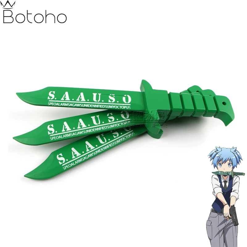 Anime Assassination Classroom Shota Nagisa Cosplay Faca de Madeira Adereços, Festa de Carnaval do Dia das Bruxas, Arma Faca Verde para Adultos, 35cm