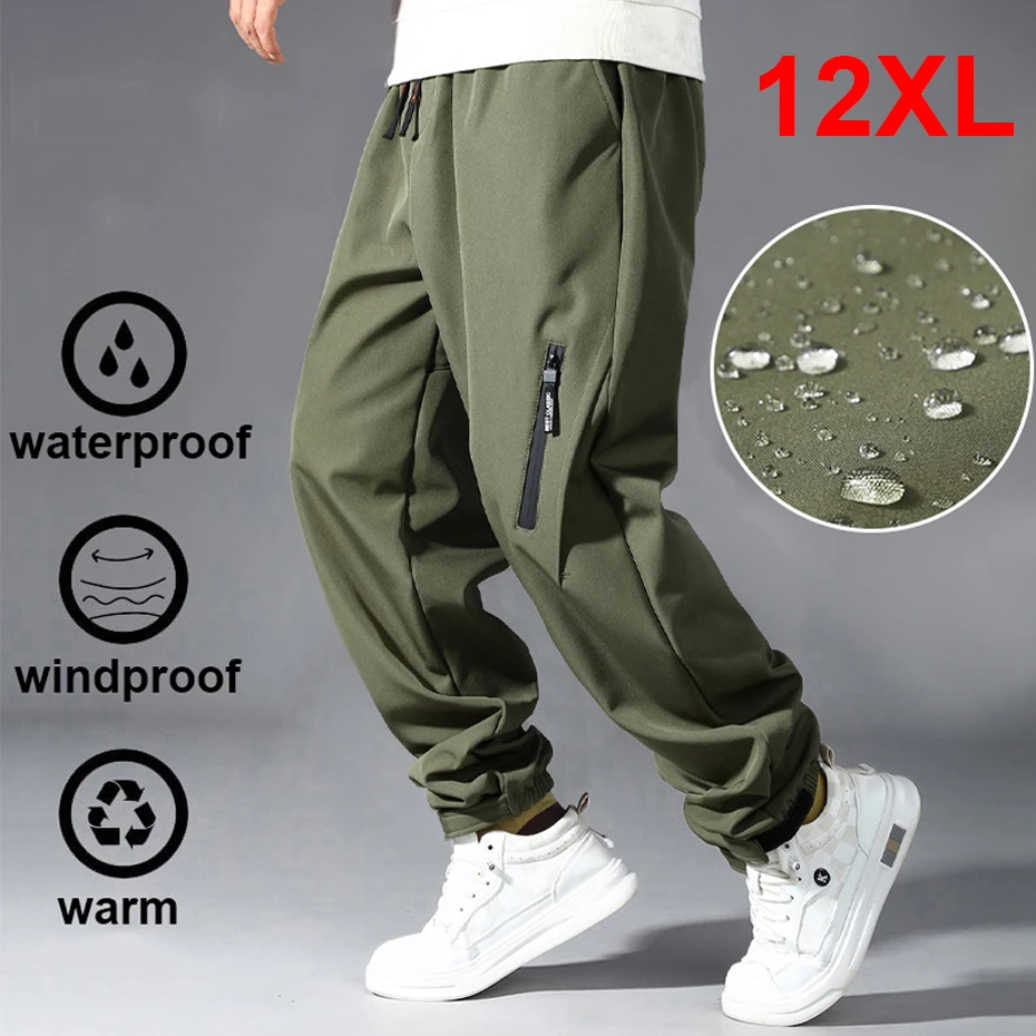

Водонепроницаемые ветрозащитные брюки Mne 12XL, большие размеры, походные брюки, осенне-зимние флисовые брюки для бега, мужские брюки большого размера