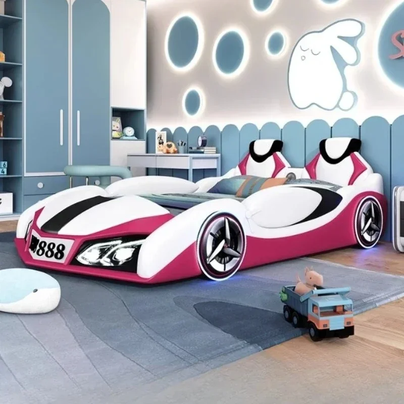 Children's Car Bed Boy Guardrail Cartoon Multi functional 1.5-meter Feitian car door front storage audio light Bedroom Furniture