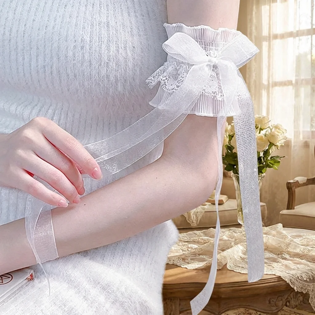 

Bowknot Arm Sleeve Hand Sleeve Ruffled Floral Layered Lace Arm Cuffs Elastic Lolita Maid Cosplay Wrist Cuffs Wedding Party Decor