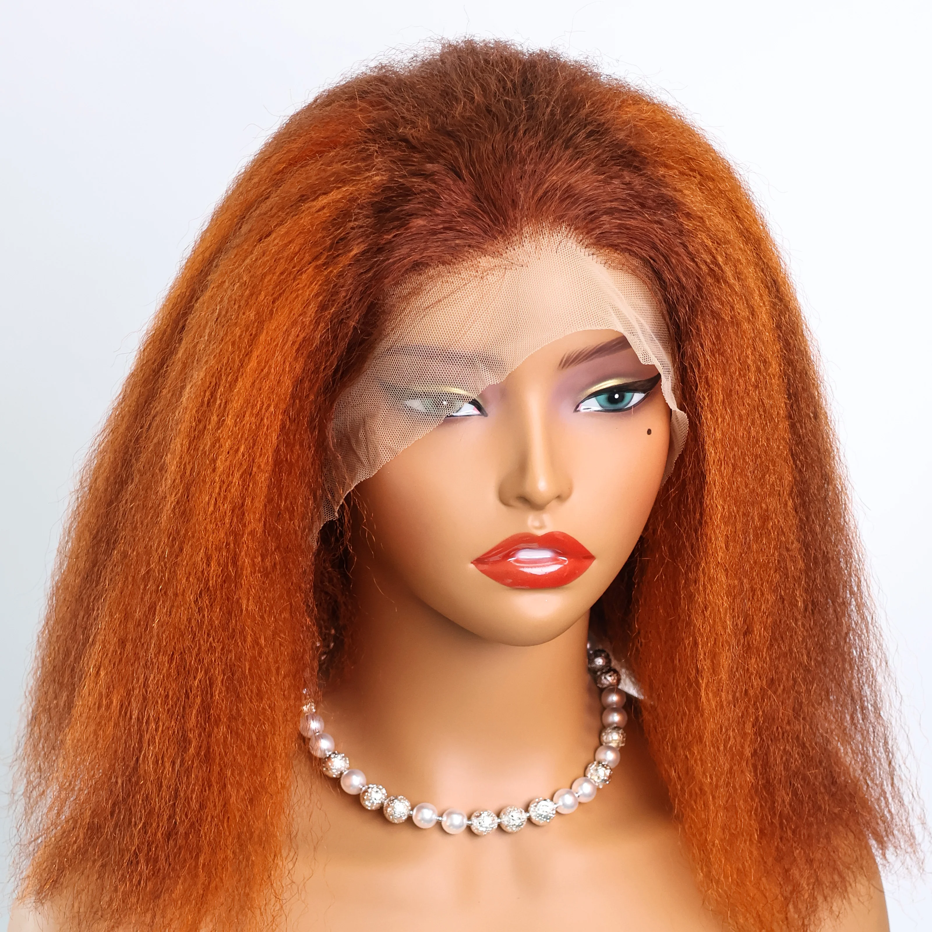 Ombre Ginger Orange Kinky Straight Bob Wig 200 Density 13x4 Lace Frontal Human Hair Wigs 4/350 Highlight Yaki Straight Front Wig