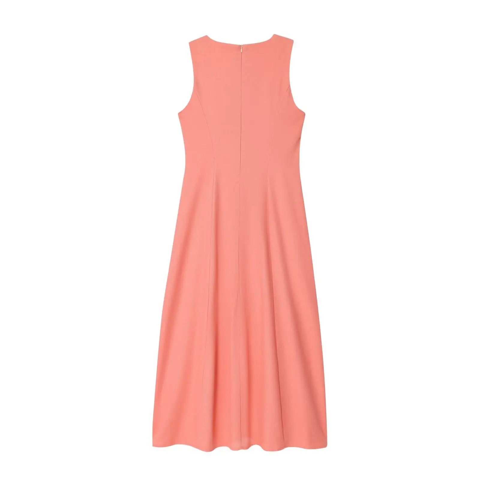 Woman's Midi Dress Square Neck Loose Sleeveless Single-breasted Mid-rise Aline Long Dresses Simple Summer Female Chic Dress
