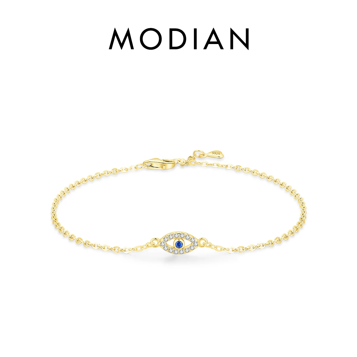 MODIAN Armband aus reinem 925er-Sterlingsilber, luxuriös, türkisfarbene blaue Augen, klarer kubischer Zirkon, Kristall-Gliederkette, für Damen, edler Schmuck