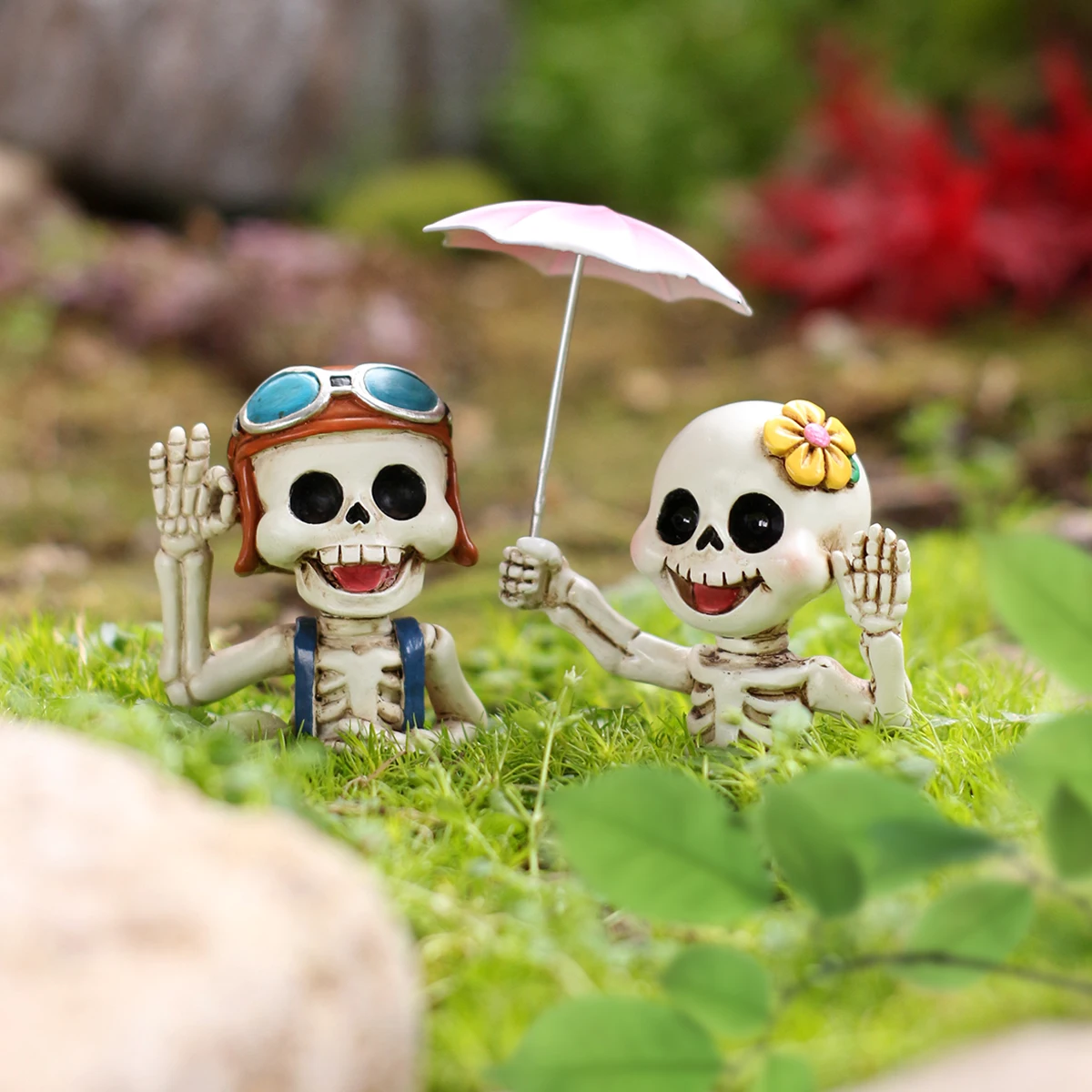 2PCS Skeleton Child Garden Stakes, Halloween Outdoor Garden Decor, Resin Figurines, Bonsai & Home Tabletop Decorations, Gift