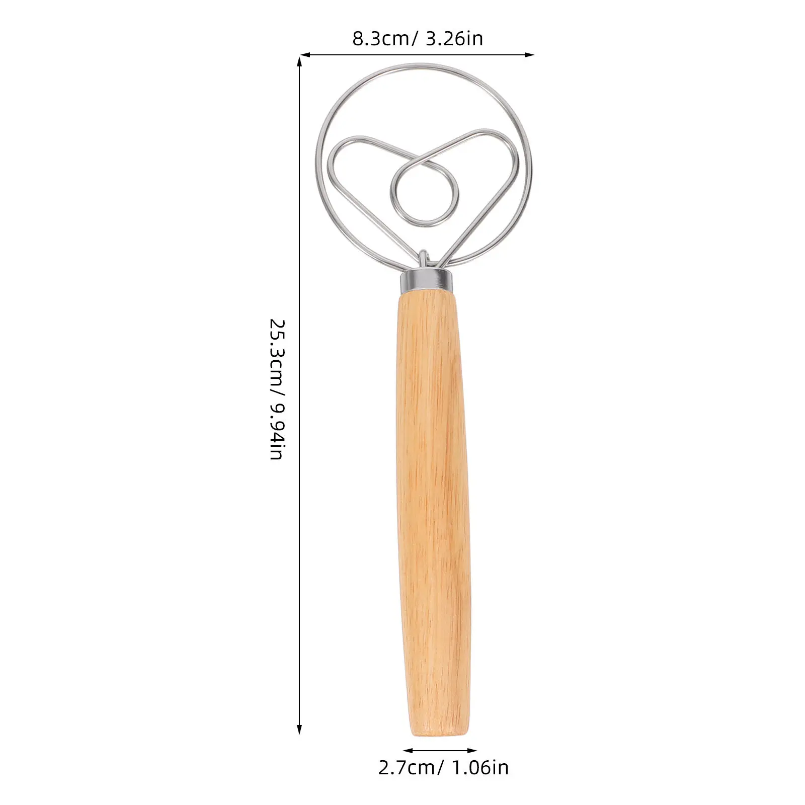 Seamless Oak Handle Dough Whisk Stainless Steel Coil Mixer 10 Inch Bread Flour Mixing Egg Beater Kitchen Tool Easy Grip Long