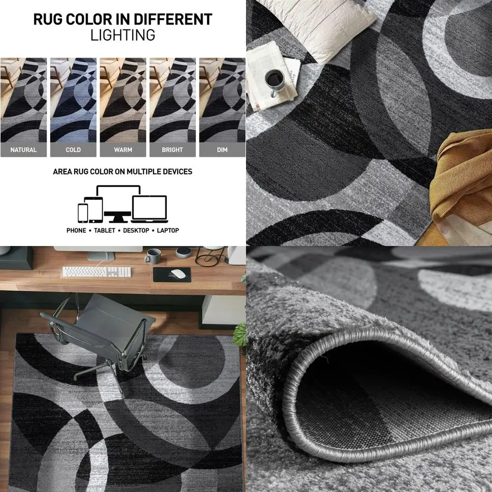 

Modern Geometric Circle Rug, High Traffic, Non-Shedding, Ideal for Bedroom, Home Office, Small Living Room, 3'3x5'