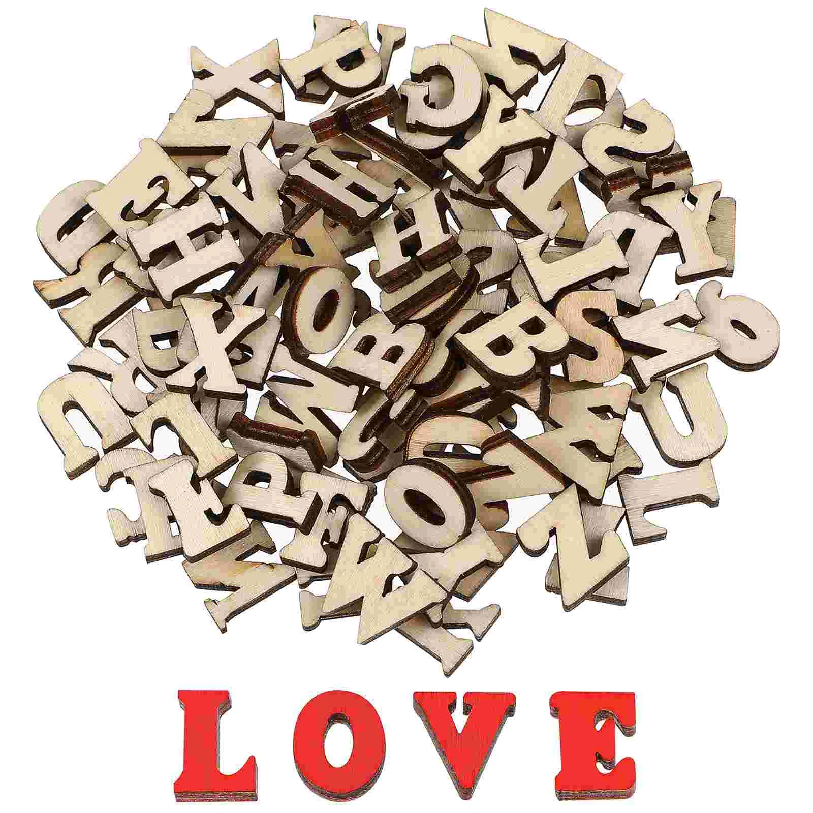 200 Pcs Small Wooden Letters Blocks Blank Cutouts Decoupage Paper Chips Slices Child