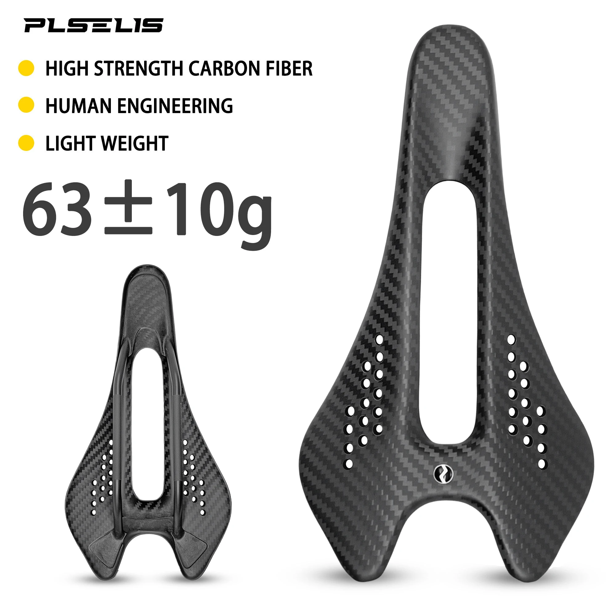 Plselis Lightweight High-Strength Carbon Fiber Road Bicycle Saddle 63g Hollow Breathable Ergonomic Seat Cushion