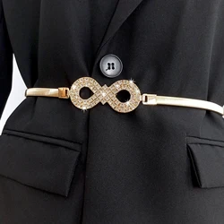 Fashion Rhinestone Gold Chain Belt Female Waist Elastic Thin Waistband Designer Belts For Women High Quality Luxury Silver Metal