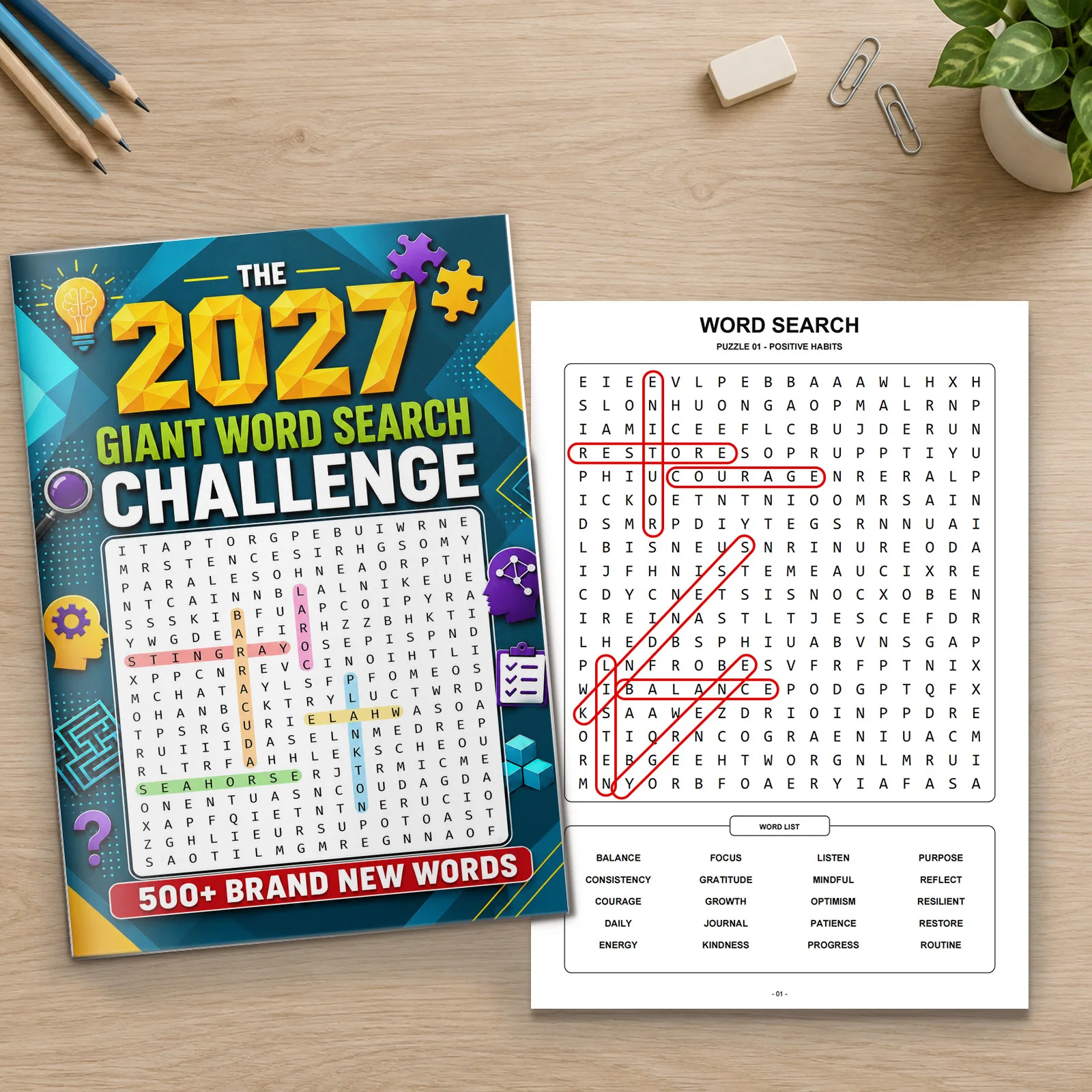 2027 Giant Word Search Challenge, 500+ Brand-New Words, Themed Letter Grids for Vocabulary, Focus and Leisure