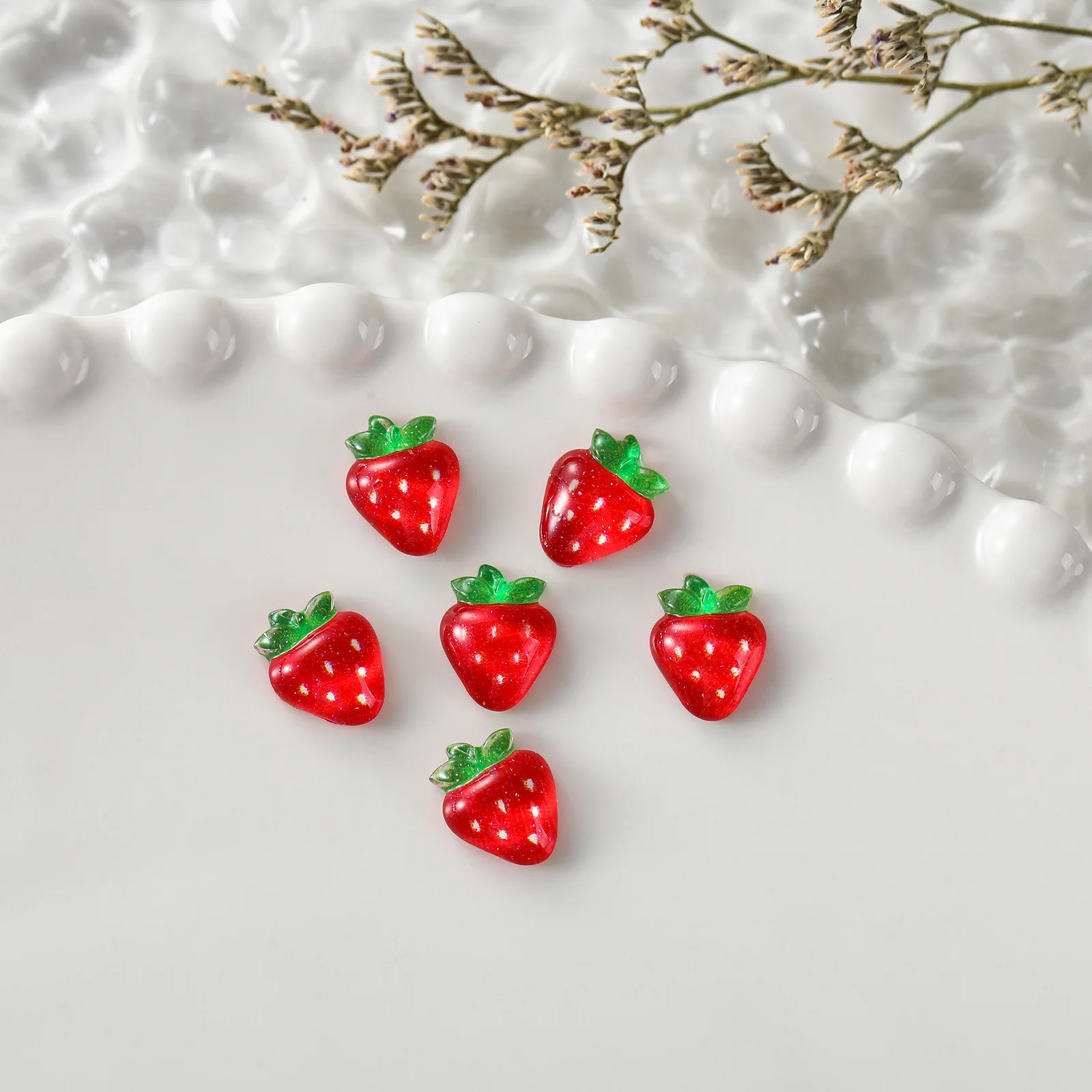 50pcs Cute Summer Refreshing And Ice Permeating Fruit Series Watermelon Cherry Strawberry 3d Simulation Nail Decoration Diamond