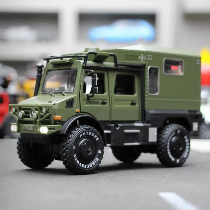 1:28 Mercedes-Benz UNIMOG Legering Model Auto kinderen Gift Metalen Auto Model Met Schokabsorptie Off-Road Jongen speelgoed Auto
