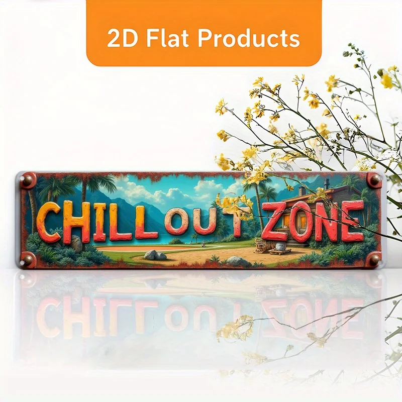 HD Tin Sign, Chill Out Zone Tropical Retro Metal Wall Art, Rustic Relaxation Home Decor Sign