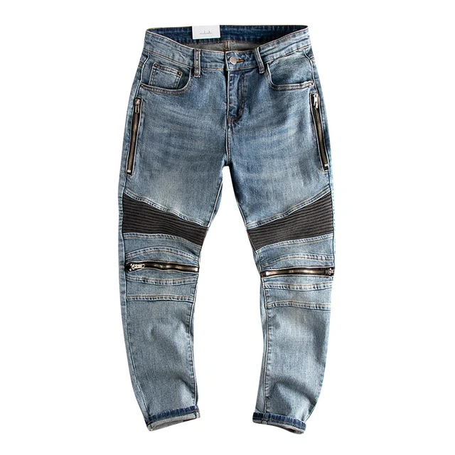 High Street pantalones vaqueros rasgados con cremallera para hombre Vaqueros Retro con multiples cremalleras color azul claro a la moda AliExpress
