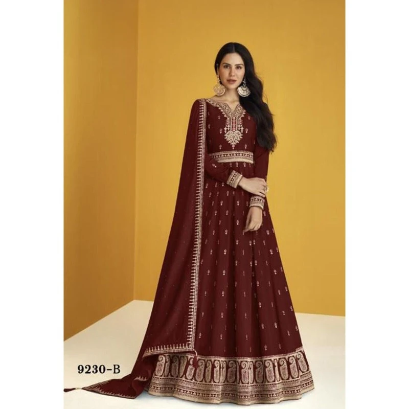 

Unique Designer Reception Party Wear Stitched Heavy Anarkali Long Flared Gowns