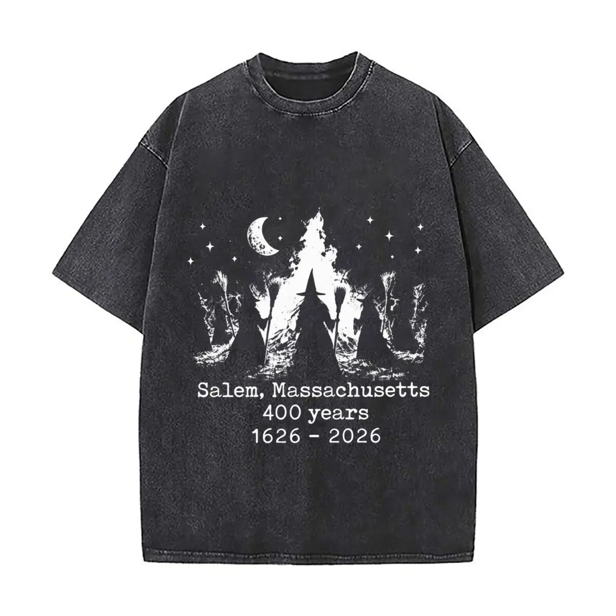Salem Massachusetts 400 Years 1626 2026 Halloween Witch Vintage Distressed Loose Streetwear Tops