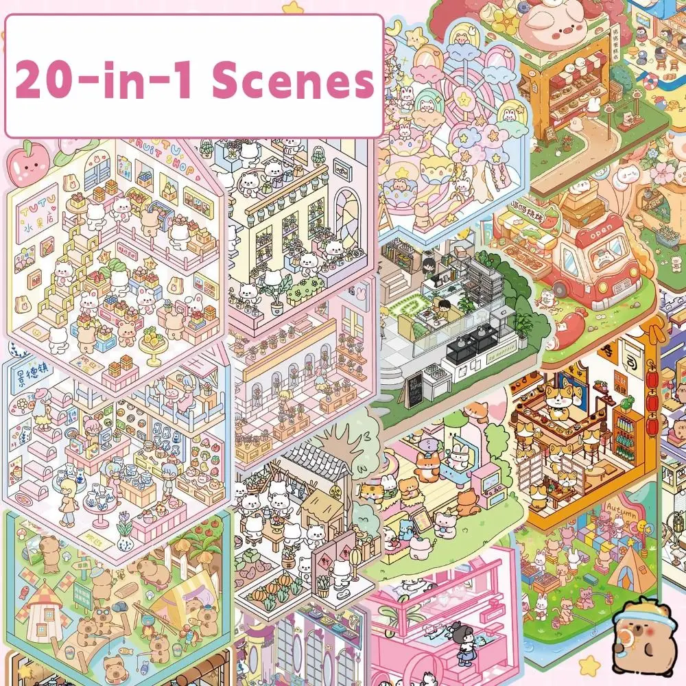 

20-в-1 миниатюрная пейзажная наклейка, коллекция декомпрессионных мультфильмов, 3D пейзажная наклейка, домашние животные, сделай сам, игрушки, игровые наклейки для мальчиков/девочек