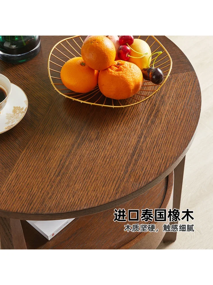 Double-layer solid wood edge sofa coffee table living room small round table, side table simple modern bedside table corner side