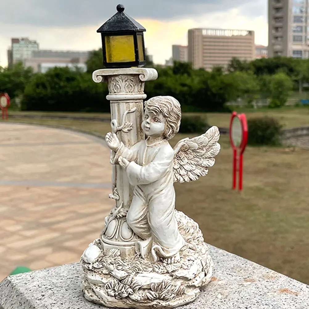 

Solar Angel Statue Resin Durable Garden Decor Solar Powered Safe Outdoor Yard Park European Style Pillar Shape Home nament Mini