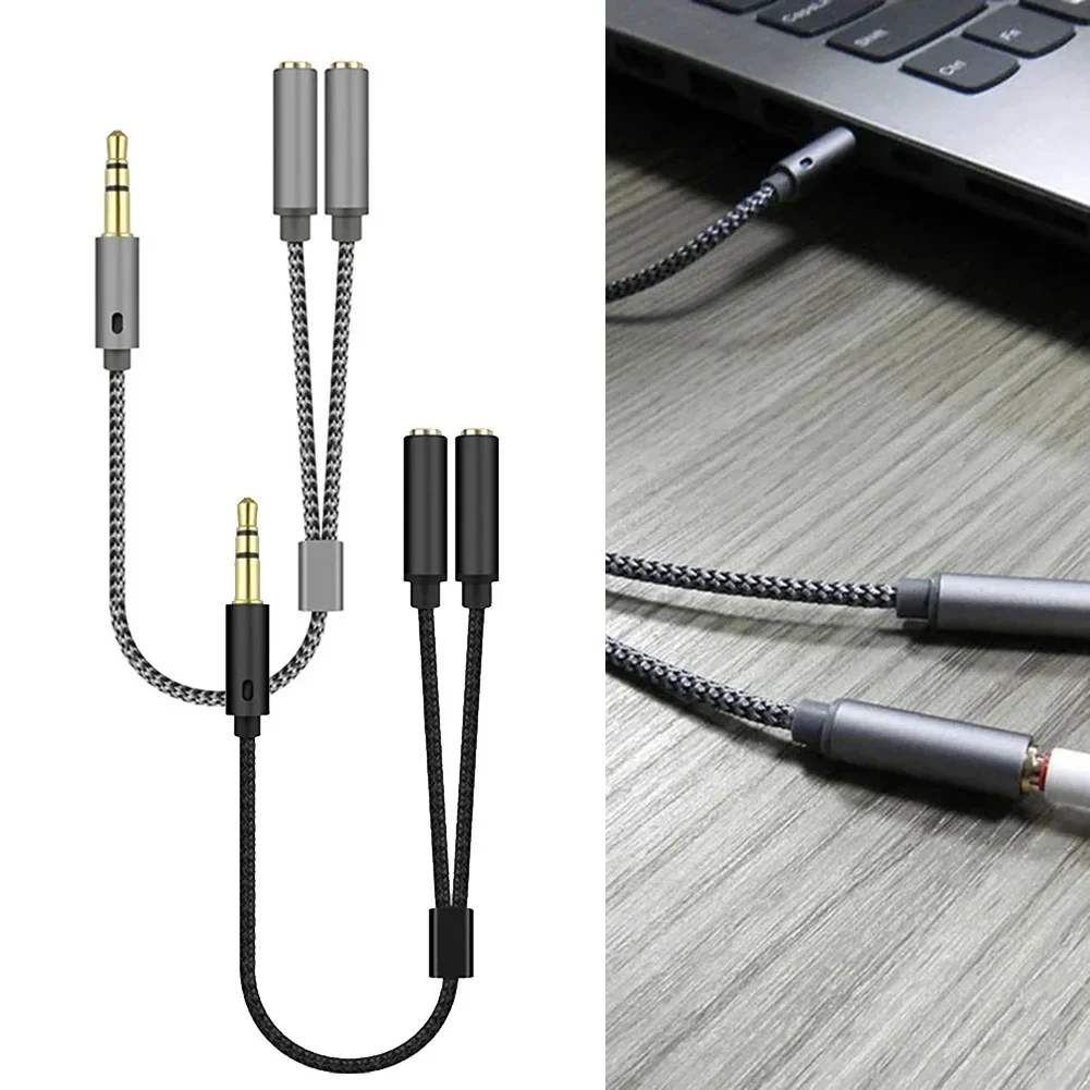 Conector divisor de auriculares, Cable macho a 2 hembra de 3,5mm a 3,5mm para teléfono, ordenador portátil, adaptador auxiliar de micrófono