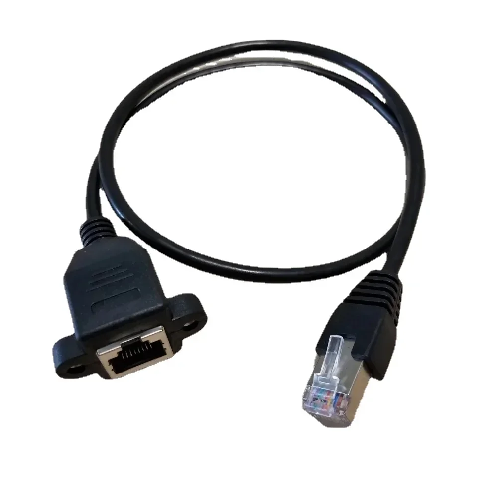 10pcs/lot Rj45 Male to Female Screw Panel Mount Ethernet LAN Network Extension Cable with screws 60cm