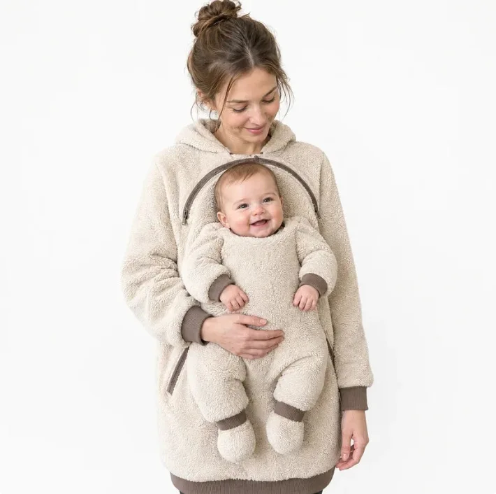 European Size Womens Baby Carrier Hoodie 2 In 1 Fleece Lined Warm Sweatshirt Babywearing Pocket Outdoor Jacket Coat