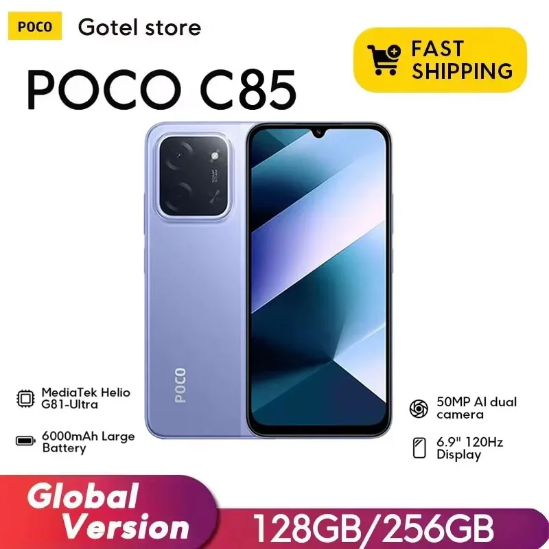 XIAOMI POCO C85 teléfono inteligente original 6000mAh Versión Global NFC Pantalla de 6.9" Cámara de 50MP Teléfono inteligente de 33W