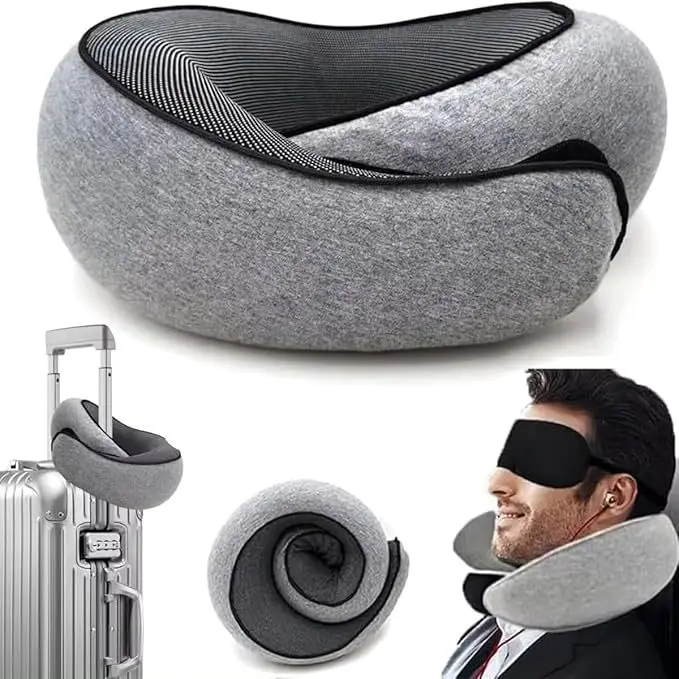 Memory Foam Neck Pillow U-Shaped Portable Travel for Car Airplane High Speed Train Sleeping Relief Soft Cotton Cover