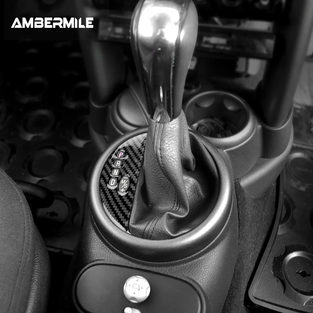 AMBERMILE for Mini Cooper R50 R53 2001 2002 2003 2004 2005 2006 Car Gear Shift Panel Frame Sticker Soft Carbon Fiber Decoration