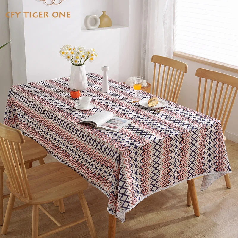 American Pastoral Print Tablecloth Antifouling Rectangular Tablecloth Washable and Oil Resistant Coffee Table Mat Table Cover