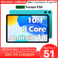 Teclast P30 Android 14 Tablet, 10.1 Inch 1280X800, Allwinner A523 Octa Core, 10Gb Ram (4Gb+6Gb Expansion), 64Gb Rom (Support Tf 1Tb), 5Mp+2Mp, 6000Mah, Type C, Wi-Fi 6, Mali G57, Widevine L1/L3