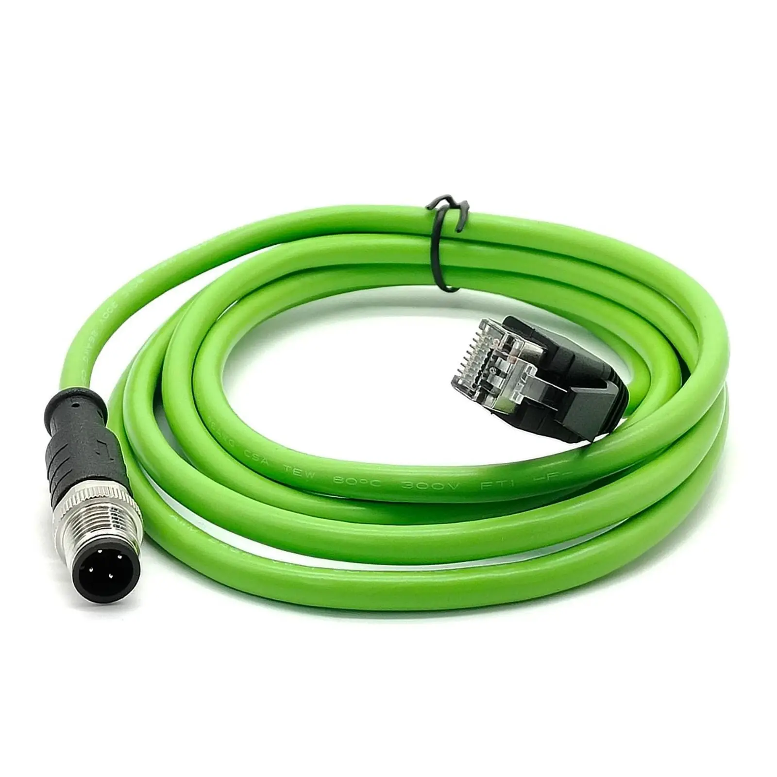 M12 D Coding 4 Pin Male to RJ45 8P8C Male Straight Double Ended Sensor AWG22 Cable 2Meter