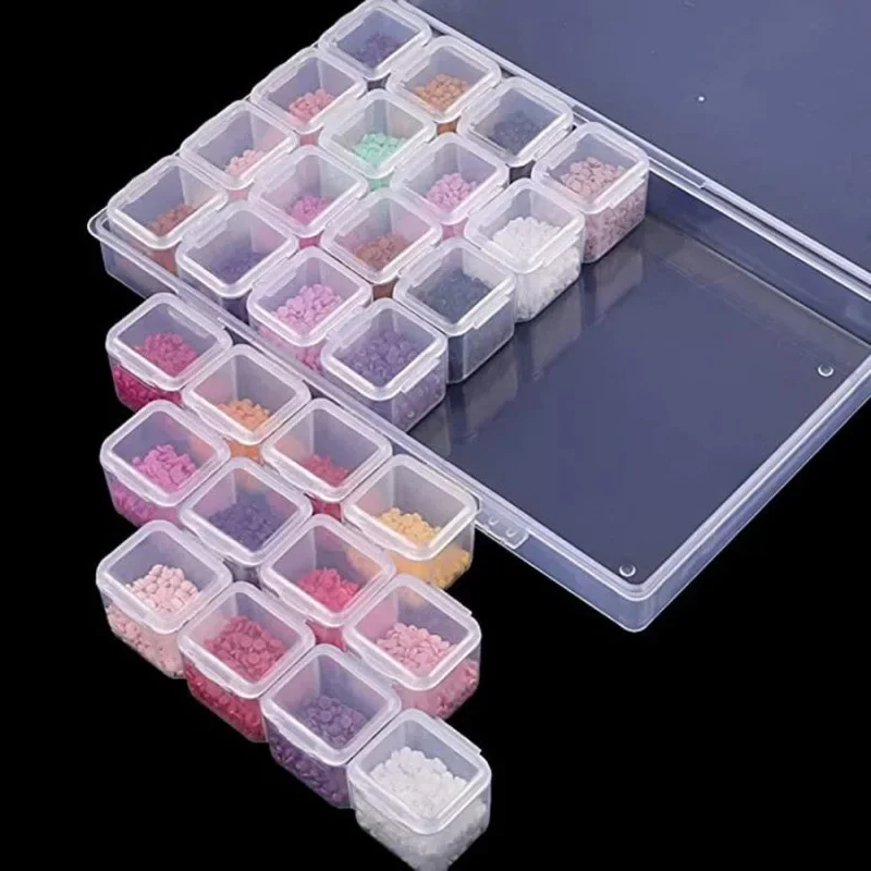 28/56 Girds Detachable Plastic Storage Box With Label Sticker For Jewelry Nail Art Diamond Painting Accessories Container Boxes