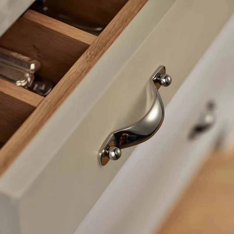 Goo-Ki European Solid Brass Furniture HandlesTitanium Silver Bar Pulls Unique Design Drawer Knobs with Round Ball Dresser Handle