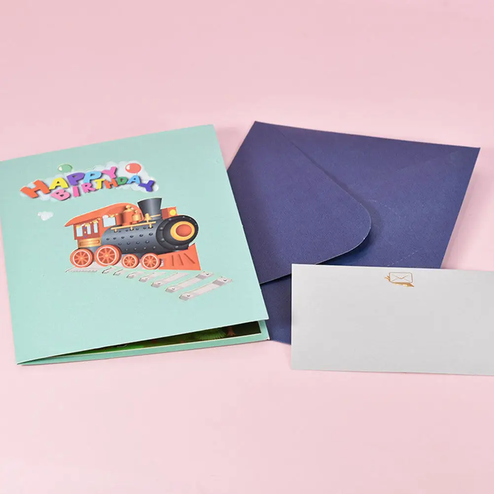 

1Set -Up Train Birthday Greeting Card Hand-Made Exquisite Paper Card for Creative Decorative Gift with Customizable