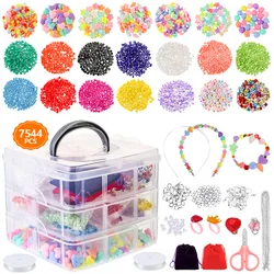 7544pcs DIY Beads Bracelet Kit Making Necklace Manual Toys for Girls Pearls Games Handmade Children's Gift Material Elastic Kids