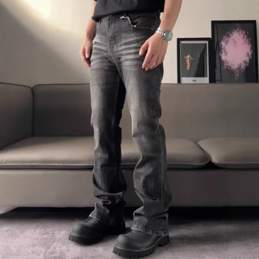 

Американские винтажные модные мужские черные повседневные модные простые базовые повседневные широкие прямые джинсовые брюки мужские джинсы брюки одежда