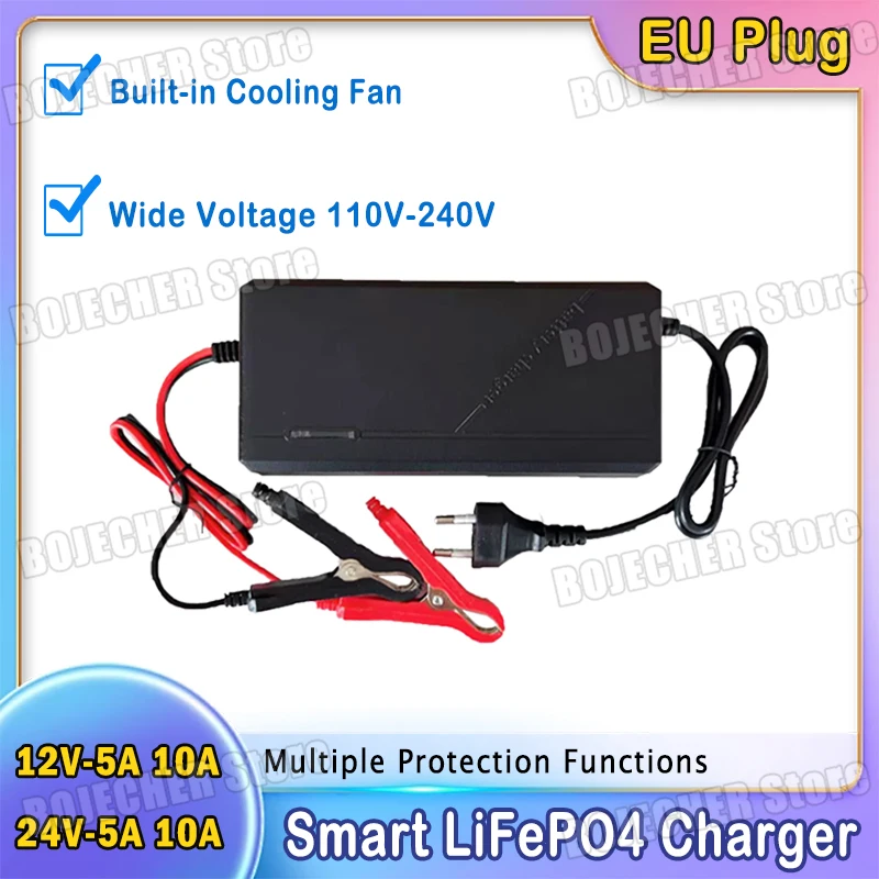 

12V 24V 5A 10A Smart Lifepo4 Charger High Power AC110-240V Lithium iron Phosphate Battery Pack 14.6V 29.2V 4S 8S LiFePO4 Charger